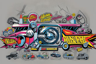 original logo in 80s chrome and 90s pop art style