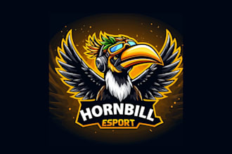 make a unique hornbill esport mascot logo with vector file