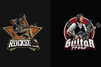 create mascot musician guitar logo in illustration