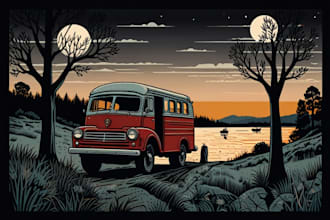 create awesome linocut illustration or linocut imitation