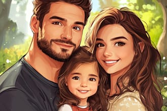 illustrate a romantic family couple portrait