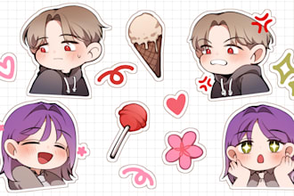 draw cute chibi anime sticker for digital or print use