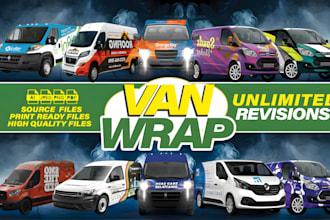 design creative vehicle wraps, racing car wrap, truck wrap, van wrap, bus wrap