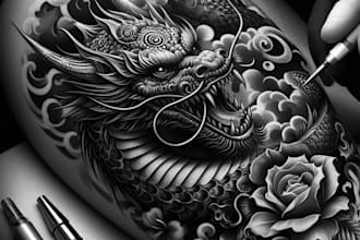 make a realistic black and white tattoo design for you