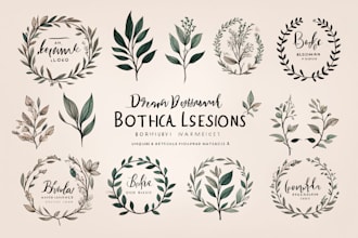 create hand drawn botanical boho logo designs