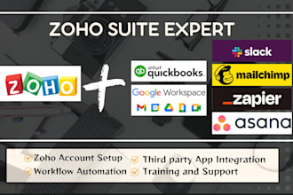integrate zoho with quickbooks, slack, google workspace, mailchimp, zapier asana