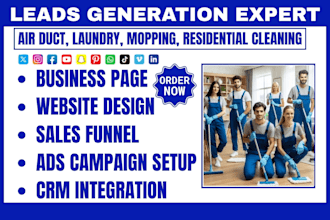generate residential cleaning leads laundry, mopping, air duct cleaning website
