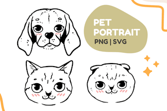 draw cute line art pet dog cat portrait, gift, logo, tatoo