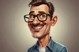 draw funny cartoon character, caricature, logo, portrait