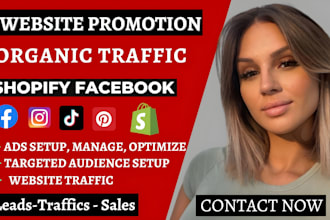 do website promotion, increase organic traffics, shopify fb ads, link promotion