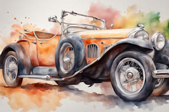 create realistic watercolor portrait style car, bike vehicle