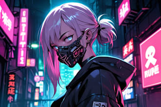 draw cyberpunk art anime illustration for you