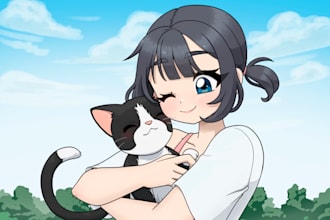 draw you and your cat in anime style ych