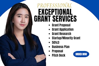 write grant application, grant proposal, research, pitch deck, business plan