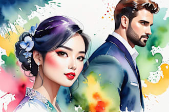 create a amazing watercolor couple portrait