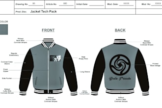 do technical flat sketches for streetwear, ladieswear bag tech pack and hijab