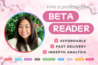 beta read your fantasy, romance, historical, dark, thriller or erotica book