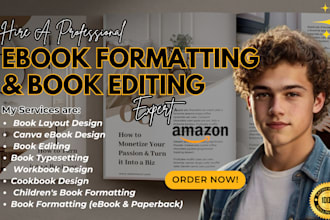 do book formatting, book layout design, canva ebook design, book editing