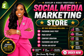be your new social media manager, shopify marketing, facebook shop