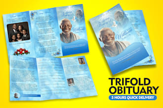funeral, obituary, tribute, church trifold and bifold  flyer in 5 hours