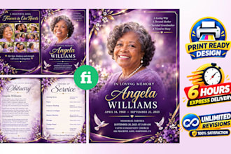 design funeral program, memorial booklet and celebration of life in 6 hours