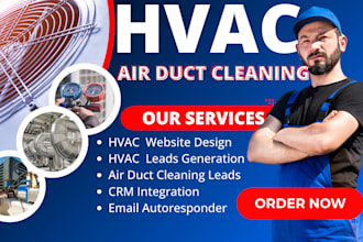 design marketing optimized hvac website, air duct cleaning leads page with CRM