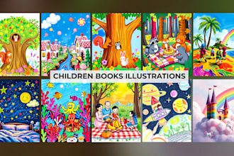 create vibrant cartoon illustrations for childrens books using ai