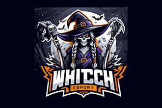 do witch esports mascot logo with bold colors and creative