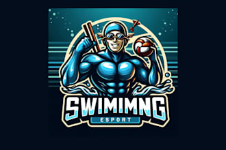 do swimming esports mascot logo with vector file delivery