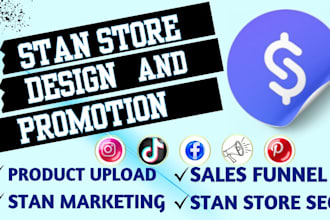 set up stan store design, digital products upload, stan marketing sales funnel