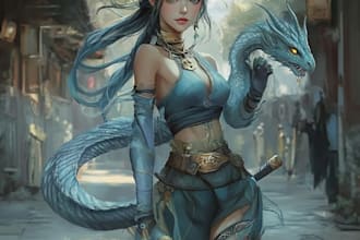 make a stunning female dnd character art with dragone