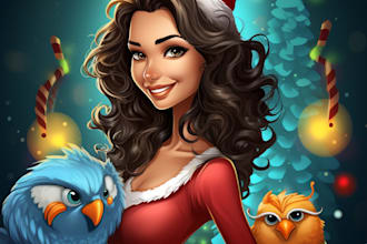 make a christmas caricatures, winter holidays cartoons