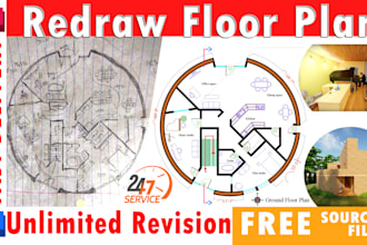 redraw floor plan, autocad 2d floor plan for real estate agents