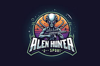 do unique alien hunter esports mascot logo with any file