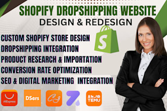 build professional shopify cj dropshipping zendrop doba shopify website design