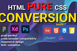 convert PSD to html and pure css, figma to html and pure css