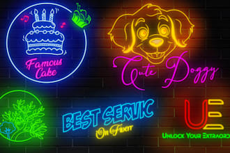 design 3d neon logo or neon sign and neon light effect