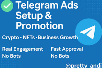 set up approve and manage telegram ads for crypto and business