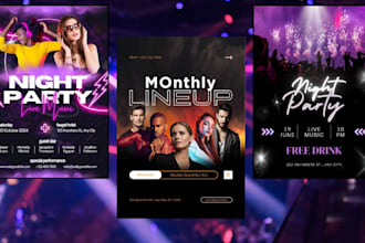design party, dj, hip hop, night club, concert, event flyer