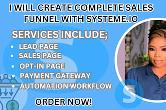 build systeme io sales funnel, landing page, optin lead page, email automation