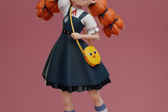 create 3d character modelling, cute cartoon, rendering