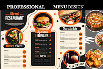 do an amazing menu design, restaurant menu design, food menu, price list design