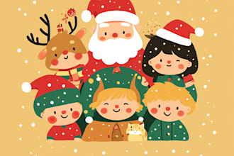 draw a cartoon caricature holiday, winter or christmas card