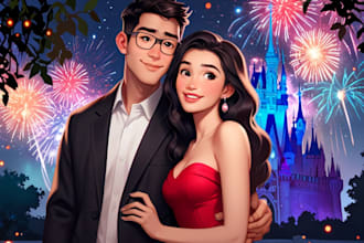 create magical couple portraits in disney or pixar style