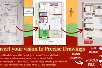 redraw blueprints or floor plans urgently in color or bw using autocad