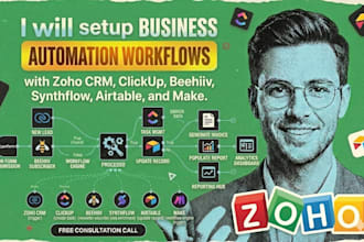 setup zoho CRM clickup beehiiv synthflow airtable make invoice report analytics