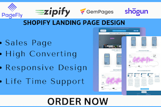 create shopify product landing page with pagefly or gempages or zipify shogun