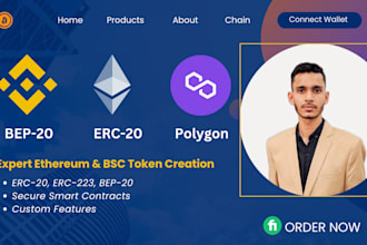 create bep20, erc20 token with secure smart contract on ethereum and bsc network