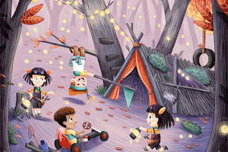 draw children story book illustration and children story book illustration