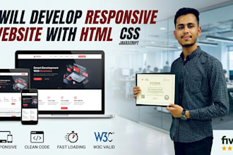 develop responsive website with HTML CSS javascript